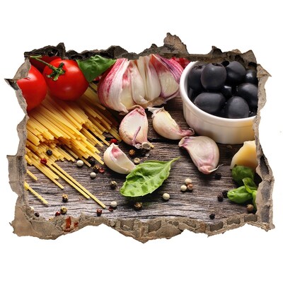 Sticker buco nel muro Cucina italiana con pasta e aglio