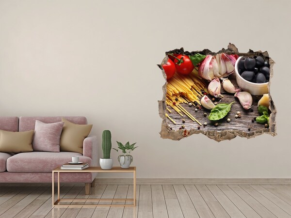 Sticker buco nel muro Cucina italiana con pasta e aglio