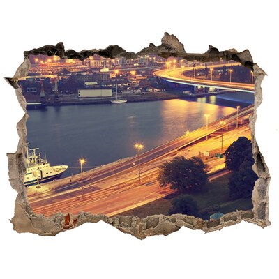 Sticker buco nel muro Veduta notturna della città