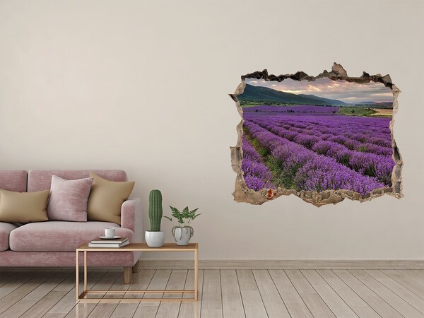 Adesivo buco nel muro Campi di lavanda ai raggi del sole al tramonto