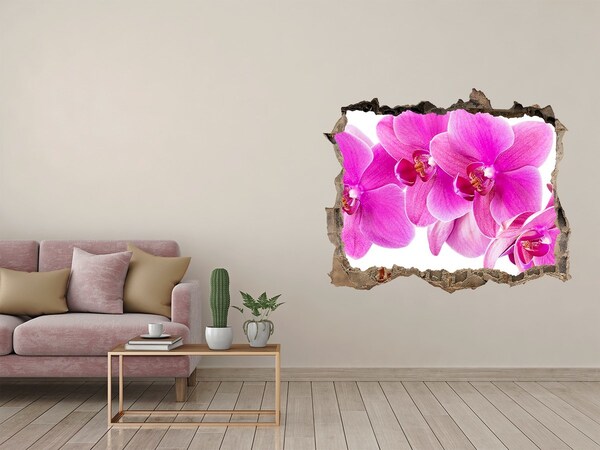 Finto buco nel muro 3D Fiori di orchidea in una buca di cemento