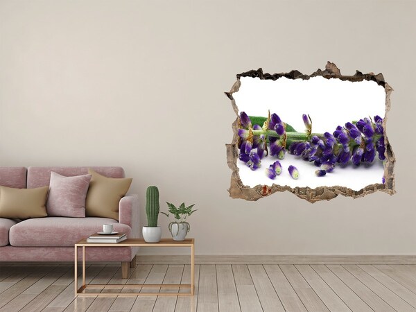 Sticker buco nel muro Un fiore di lavanda spunta dal buco nel muro