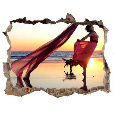 Finto buco nel muro 3D Ballare sulla spiaggia al tramonto
