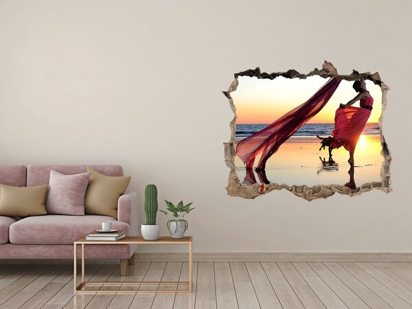 Finto buco nel muro 3D Ballare sulla spiaggia al tramonto