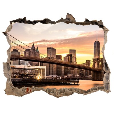 Sticker buco nel muro Ponte di Brooklyn al tramonto