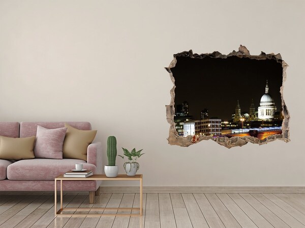 Adesivo buco nel muro Vista notturna di Londra attraverso un buco nel muro