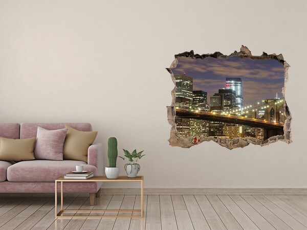 Finto buco nel muro 3D Vista notturna del ponte di Brooklyn
