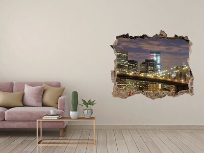 Finto buco nel muro 3D Vista notturna del ponte di Brooklyn