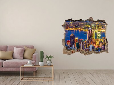 Finto buco nel muro 3D Veduta notturna di Hong Kong