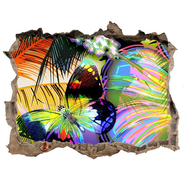 Adesivo buco nel muro Una farfalla colorata in un buco nel muro