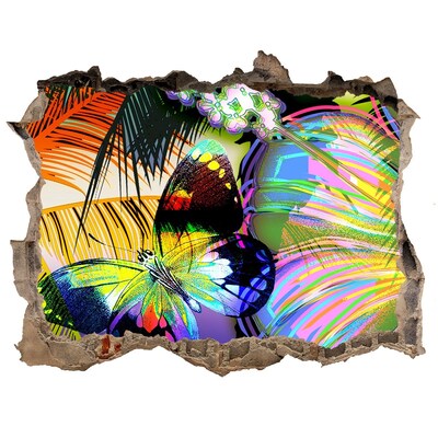 Adesivo buco nel muro Una farfalla colorata in un buco nel muro