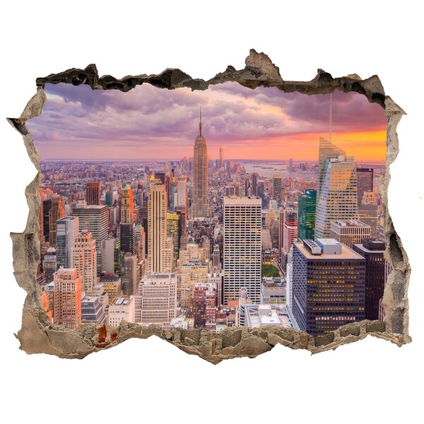 Sticker buco nel muro New York al tramonto