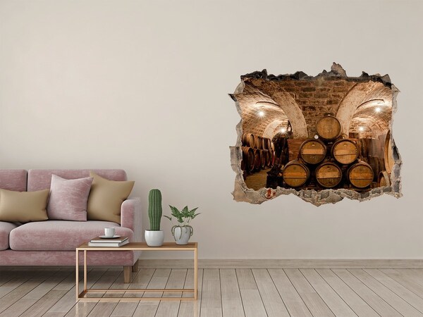Sticker buco nel muro Interno di una cantina con botti