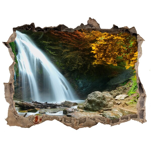 Finto buco nel muro 3D Cascata nella foresta autunnale