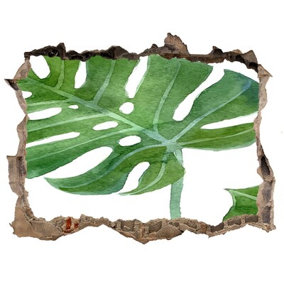 Adesivo buco nel muro Monstera verde nel cemento