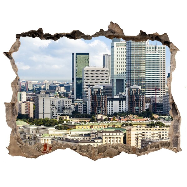 Adesivo buco nel muro Veduta della città moderna