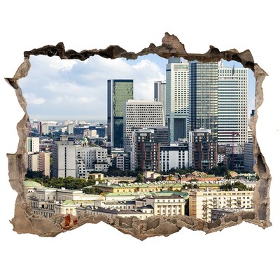 Adesivo buco nel muro Veduta della città moderna