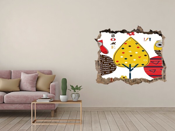 Adesivo buco nel muro Alberi colorati in un buco nel muro