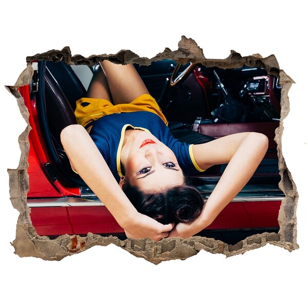 Sticker buco nel muro Donna in un'auto d'epoca