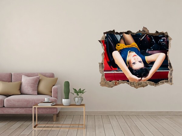 Sticker buco nel muro Donna in un'auto d'epoca