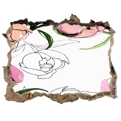 Finto buco nel muro 3D Un murale floreale dietro un muro danneggiato