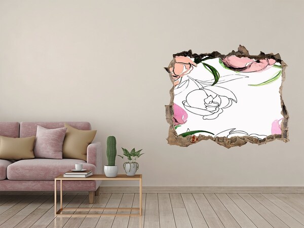 Finto buco nel muro 3D Un murale floreale dietro un muro danneggiato