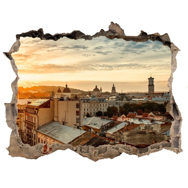 Finto buco nel muro 3D Tramonto sulla città