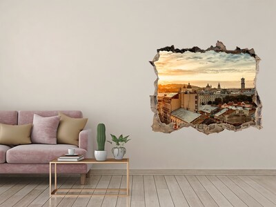 Finto buco nel muro 3D Tramonto sulla città
