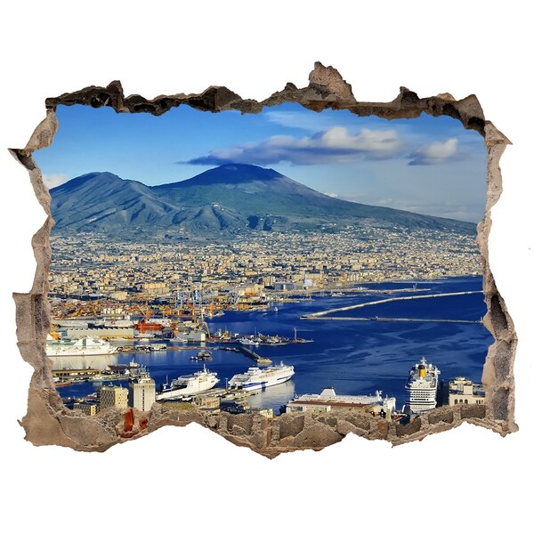 Sticker buco nel muro Veduta di Napoli con il Vesuvio