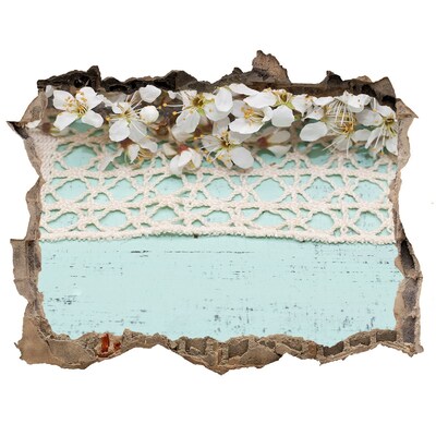 Finto buco nel muro 3D Motivo floreale su sfondo di legno blu