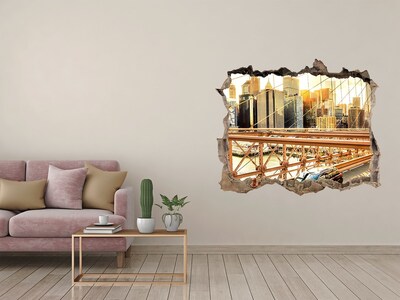Finto buco nel muro 3D Ponte di Brooklyn al tramonto