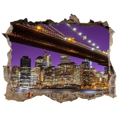 Sticker buco nel muro Ponte di Brooklyn di notte