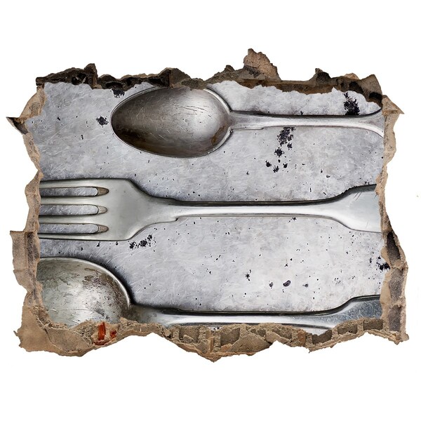 Finto buco nel muro 3D Un muro in rovina con vista sulle posate