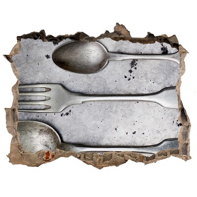 Finto buco nel muro 3D Un muro in rovina con vista sulle posate