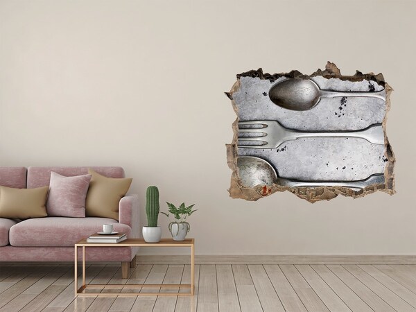 Finto buco nel muro 3D Un muro in rovina con vista sulle posate