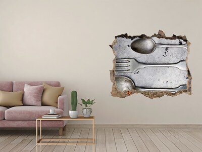 Finto buco nel muro 3D Un muro in rovina con vista sulle posate