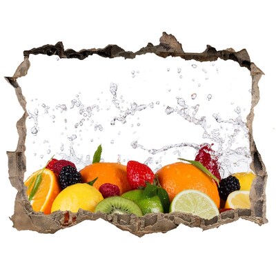 Finto buco nel muro 3D Frutta fresca in un'esplosione d'acqua