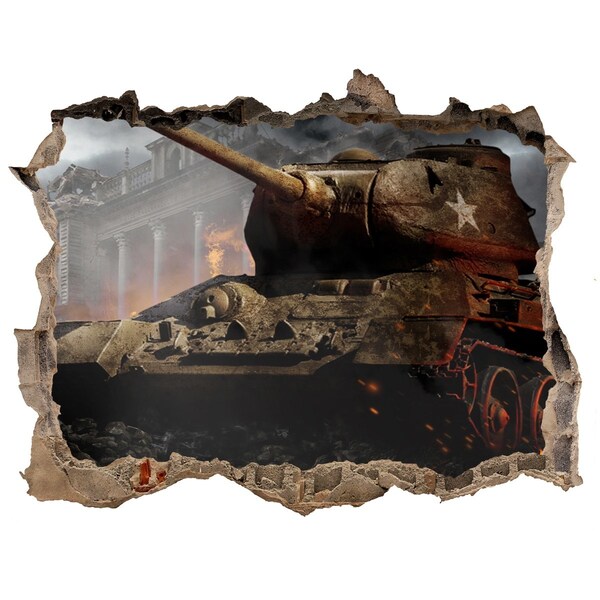 Adesivo buco nel muro Carro armato tra le rovine della città