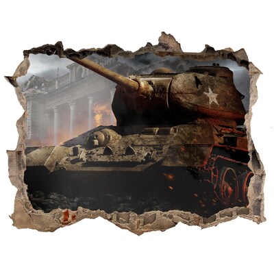 Adesivo buco nel muro Carro armato tra le rovine della città