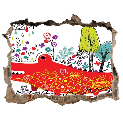Adesivo buco nel muro Coccodrillo in un paesaggio colorato
