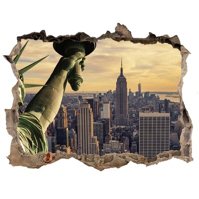Finto buco nel muro 3D New York con vista sulla Statua della Libertà