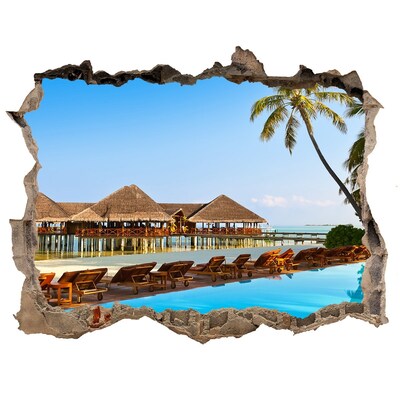 Adesivo buco nel muro Paradiso tropicale a bordo piscina