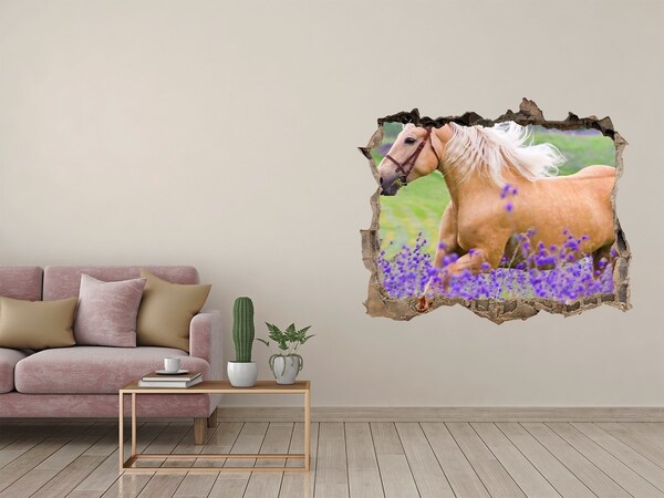 Finto buco nel muro 3D Un cavallo in un campo di lavanda
