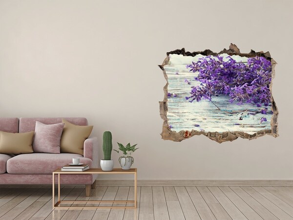 Adesivo buco nel muro Fiori di lavanda su sfondo di legno