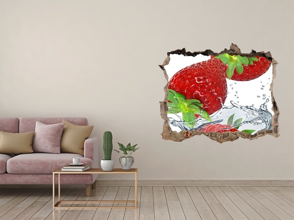 Sticker buco nel muro Fragole succose in un'esplosione d'acqua