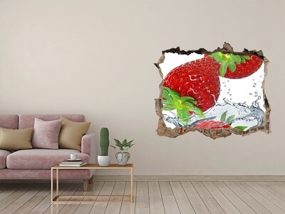 Sticker buco nel muro Fragole succose in un'esplosione d'acqua