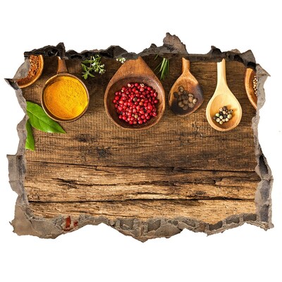 Sticker buco nel muro Spezie da cucina su un piano di lavoro in legno