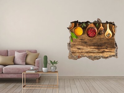Sticker buco nel muro Spezie da cucina su un piano di lavoro in legno