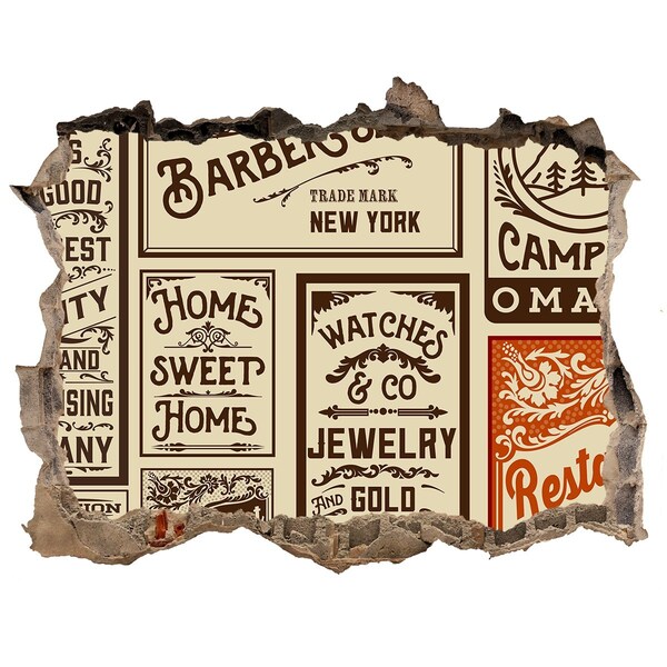 Finto buco nel muro 3D Eleganti poster vintage sullo sfondo della parete