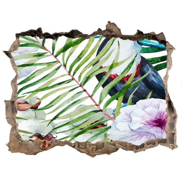 Sticker buco nel muro Oasi tropicale con un uccello